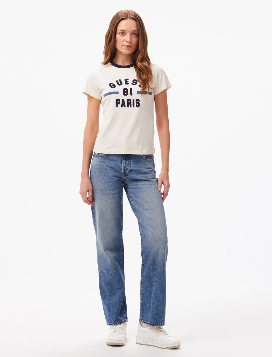 Guess Sarah Logo Bear Paul Sueded Jersey 190 Kadın Beyaz T-Shirt Guess Sarah Logo Bear Paul Sueded Jersey 190 Kadın Beyaz T-Shirt