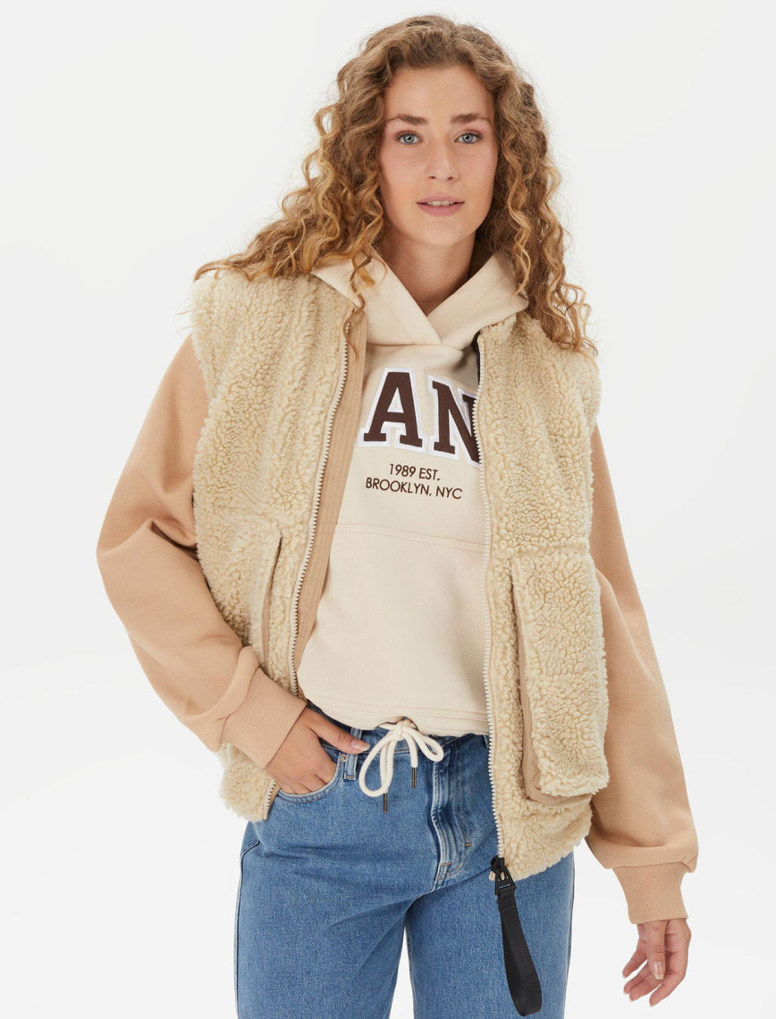 Rains Kofu Fleece Bomber Kadın Bej Yelek