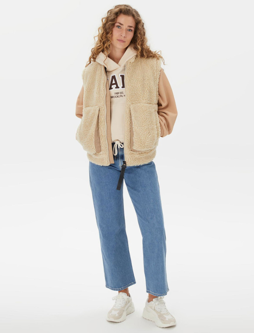 Rains Kofu Fleece Bomber Kadın Bej Yelek