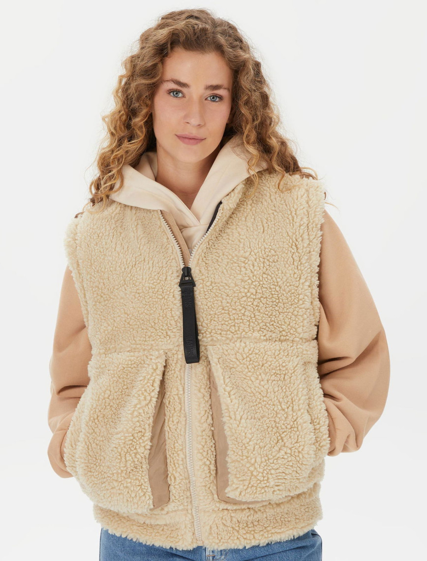 Rains Kofu Fleece Bomber Kadın Bej Yelek