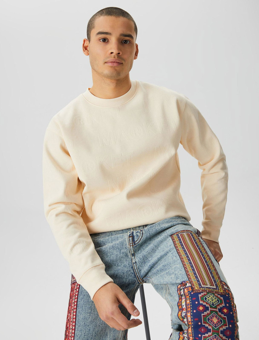 Market Embossed Crew Fleece Erkek Krem Sweatshirt Market Embossed Crew Fleece Erkek Krem Sweatshirt