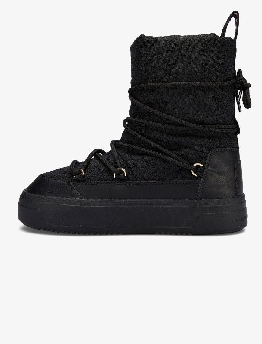 Tommy Hilfiger Lace-Up Monogram Kadın Siyah Bot Tommy Hilfiger Lace-Up Monogram Kadın Siyah Bot