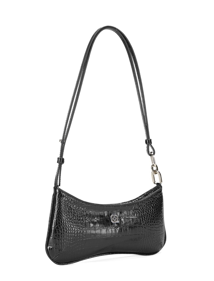 Deran Siyah Kadın Deri Kroko Baskılı Omuz Çantası Deran Siyah Kadın Deri Kroko Baskılı Omuz Çantası