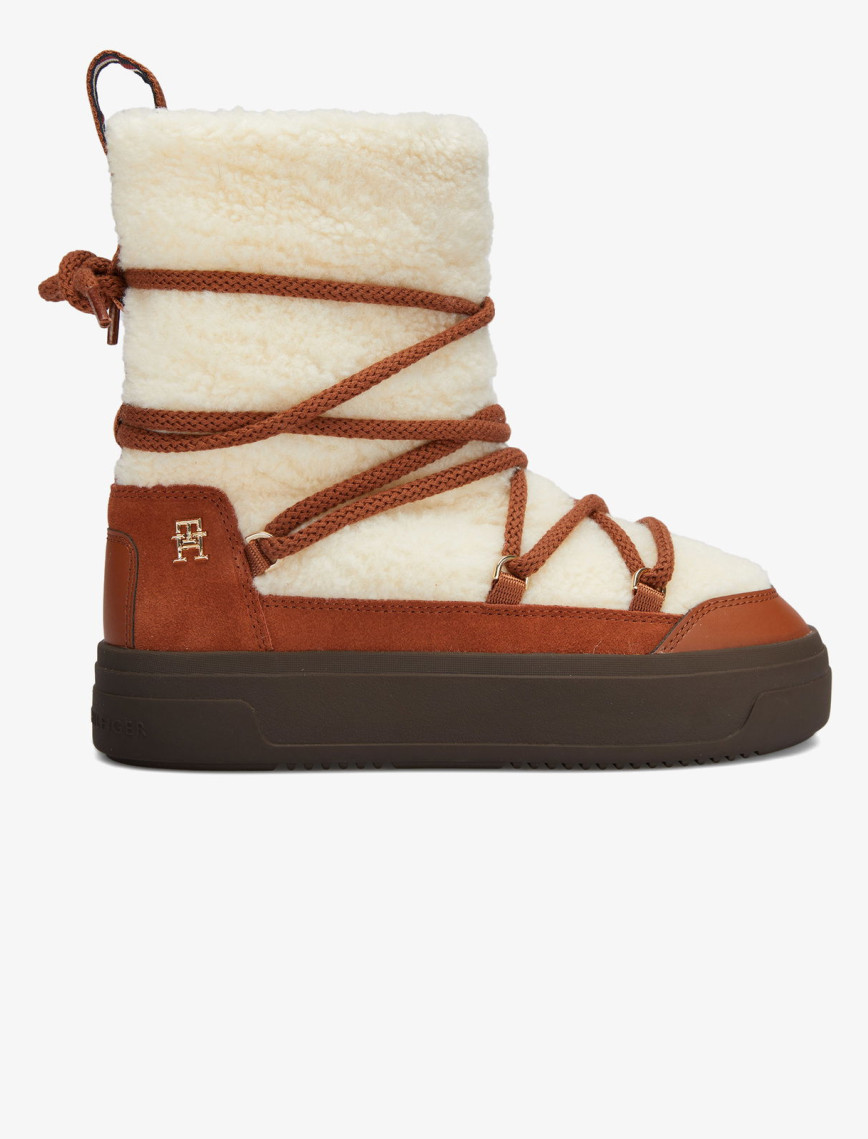 Tommy Hilfiger Lace-Up Faux Shearling Kadın Siyah Bot Tommy Hilfiger Lace-Up Faux Shearling Kadın Siyah Bot