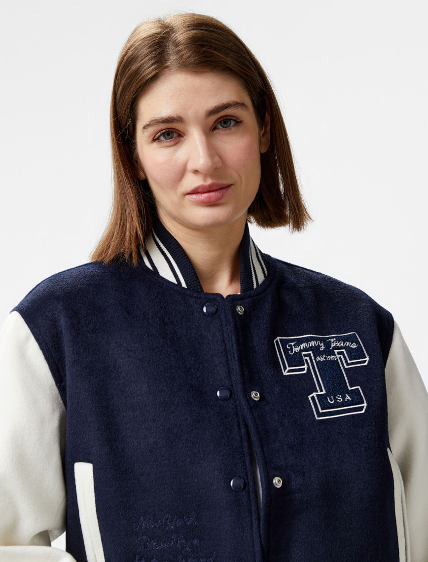 Tommy Jeans Letterman Kadın Mavi Ceket