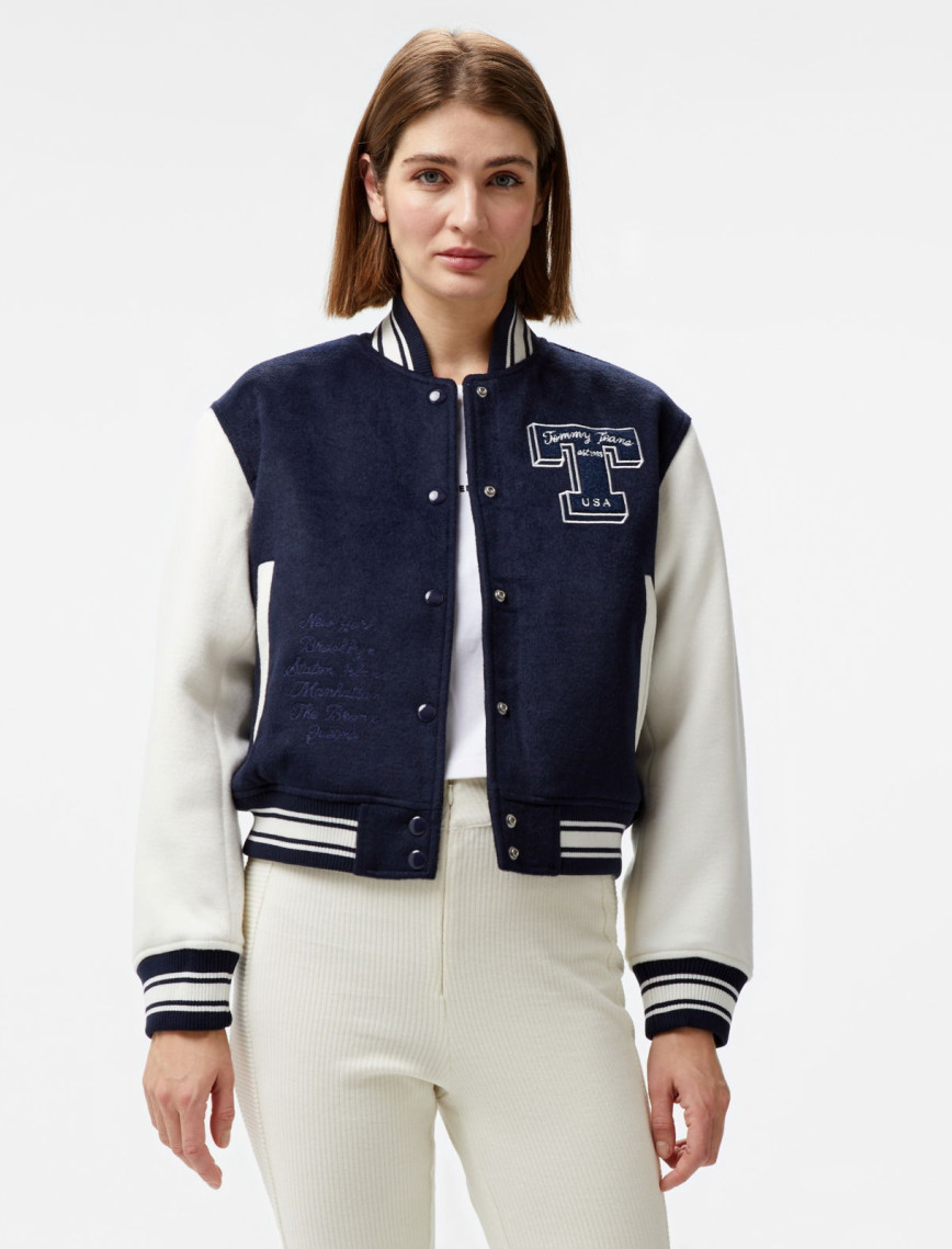 Tommy Jeans Letterman Kadın Mavi Ceket