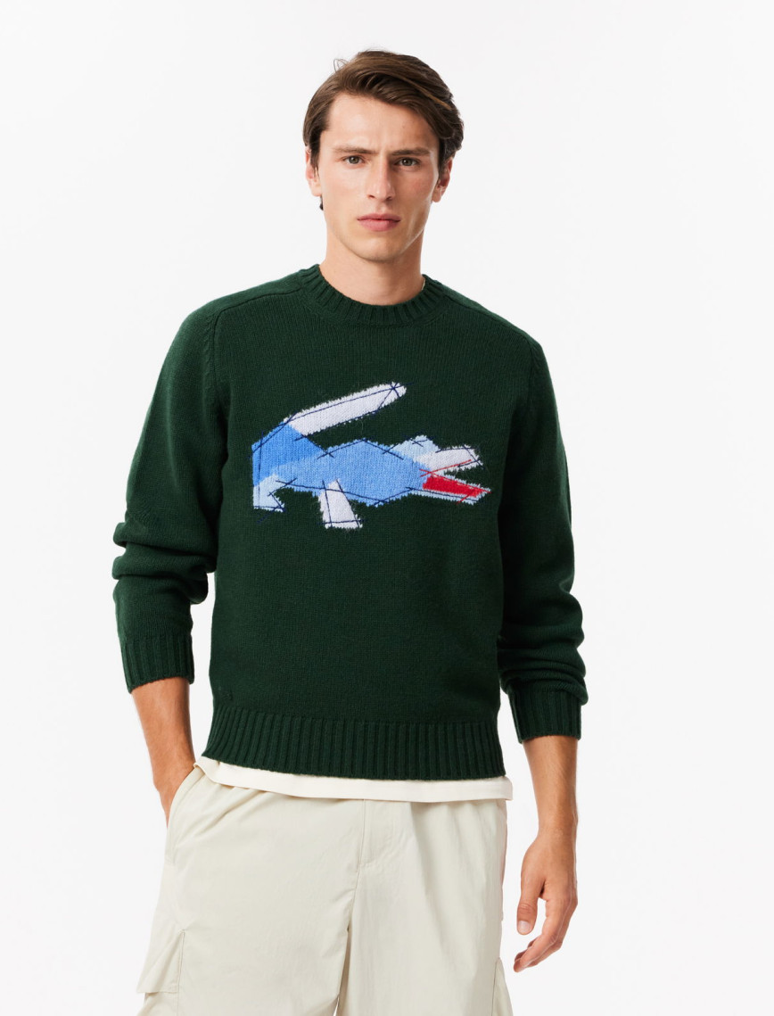Lacoste Erkek Classic Fit Bisiklet Yaka Yün Gri Kazak