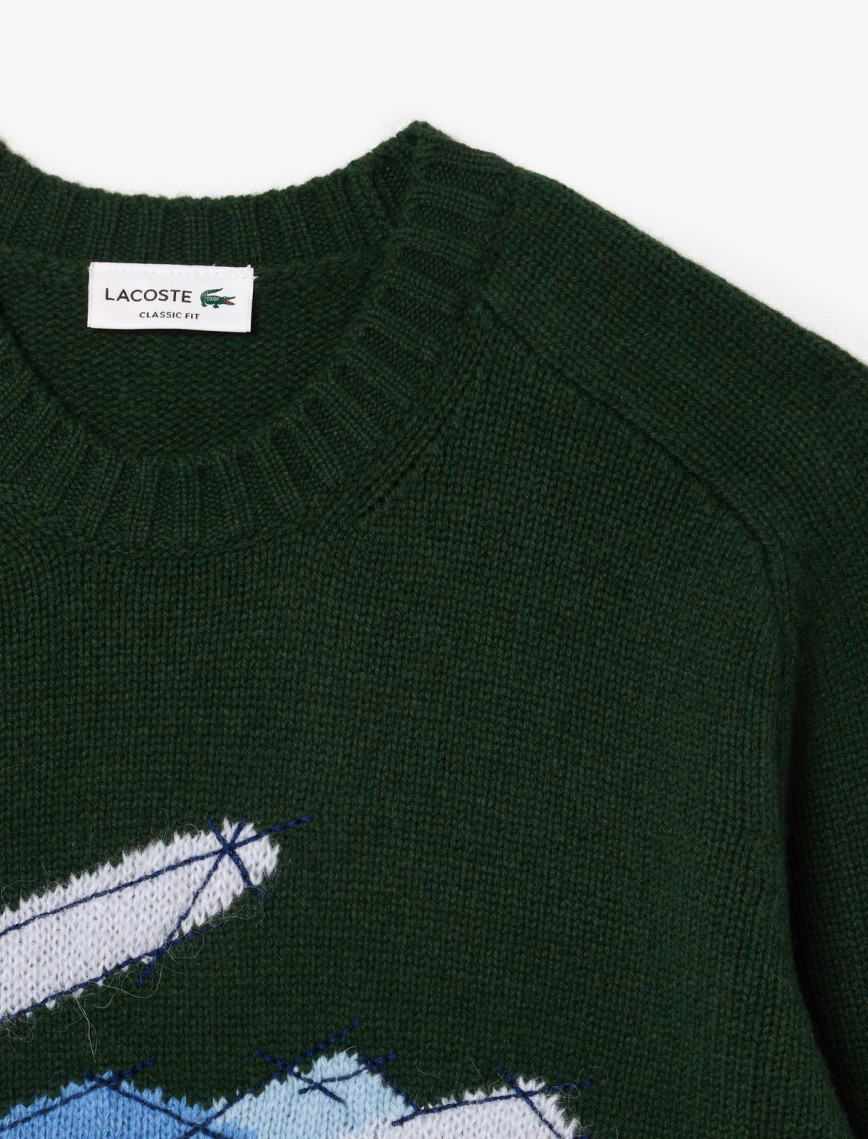 Lacoste Erkek Classic Fit Bisiklet Yaka Yün Siyah Kazak