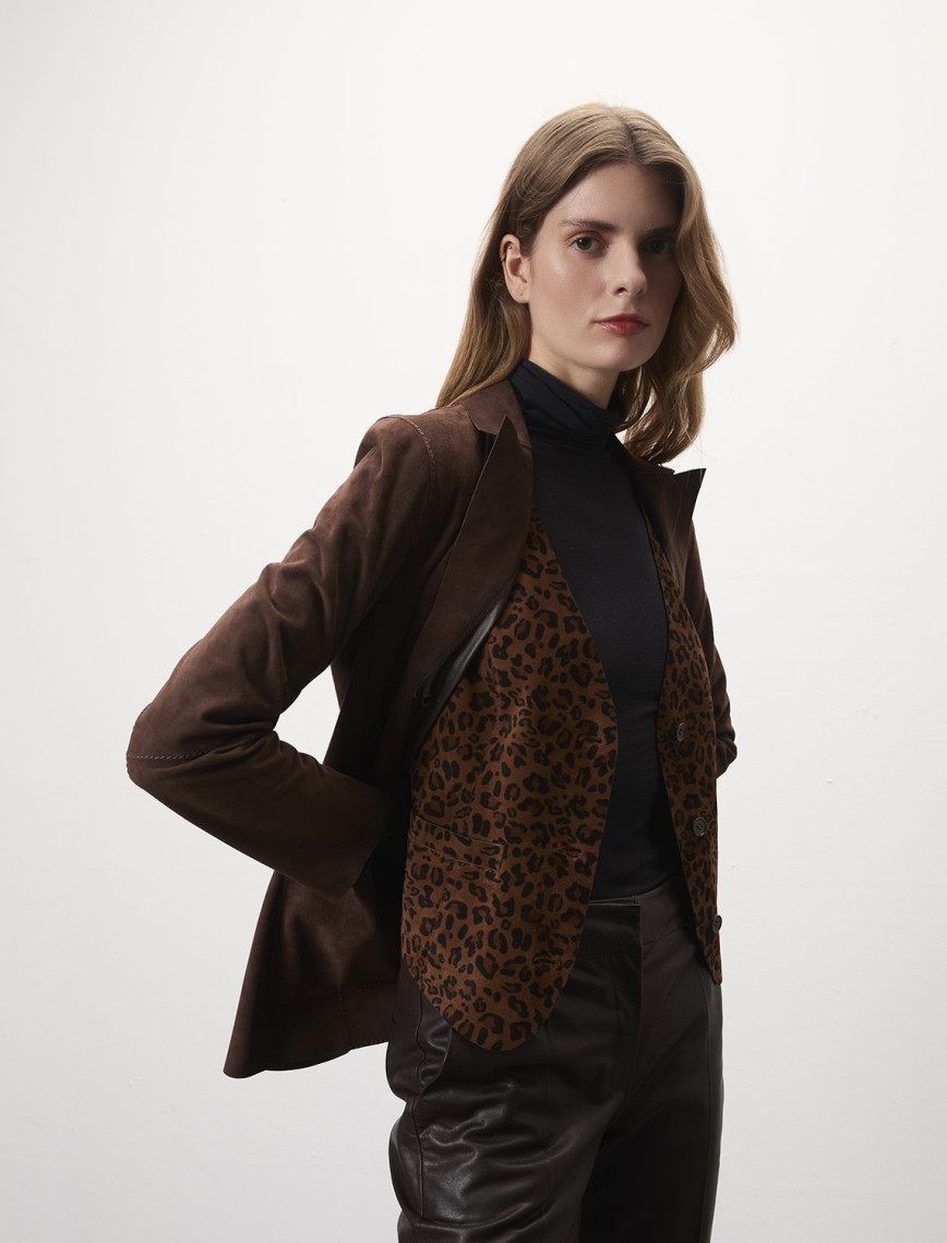 Liona Leopar Baskılı Kadın Çift Taraflı Yelek Liona Leopar Baskılı Kadın Çift Taraflı Yelek