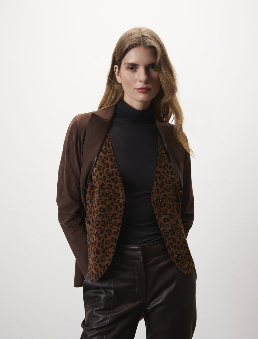 Liona Leopar Baskılı Kadın Çift Taraflı Yelek Liona Leopar Baskılı Kadın Çift Taraflı Yelek