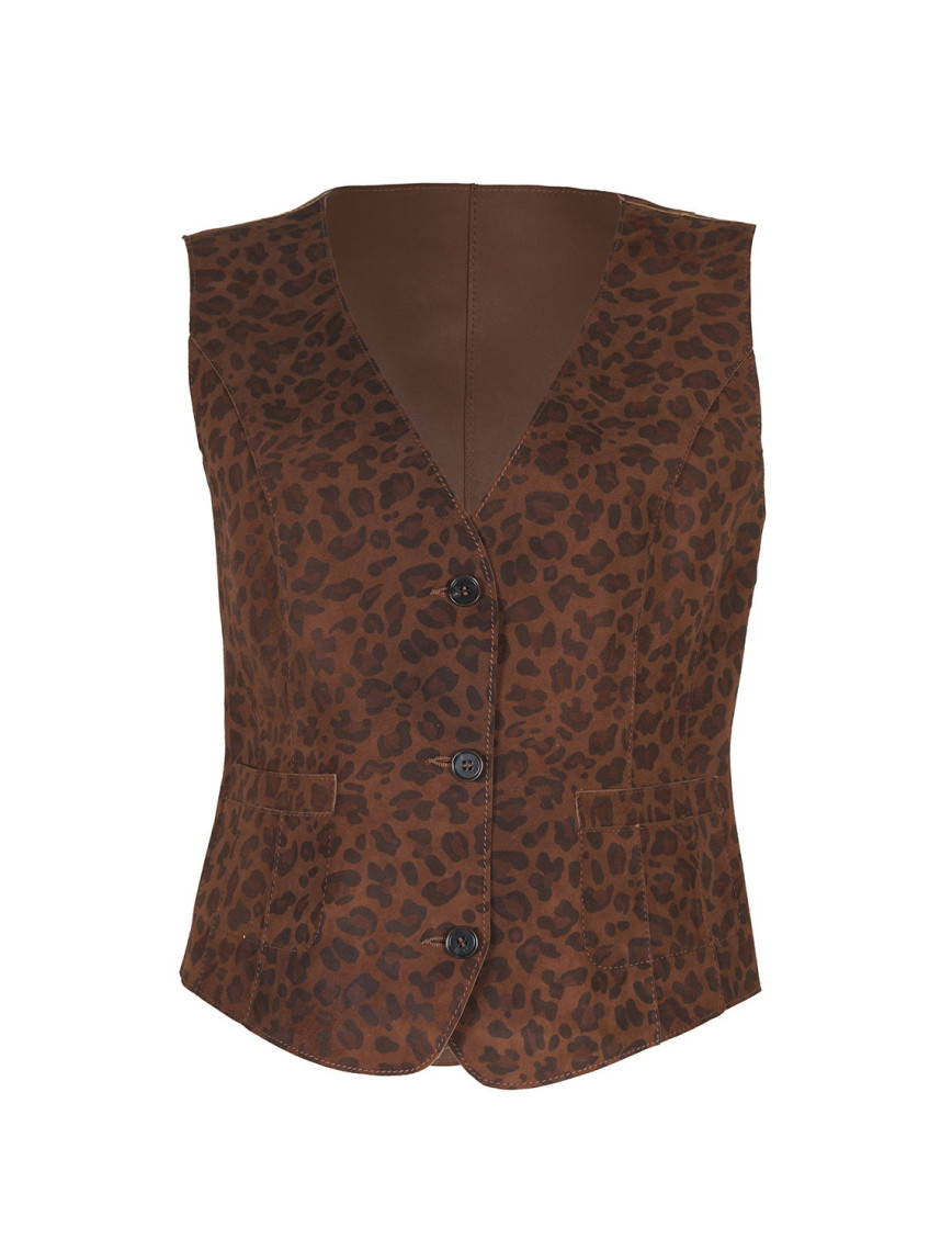 Liona Leopar Baskılı Kadın Çift Taraflı Yelek Liona Leopar Baskılı Kadın Çift Taraflı Yelek