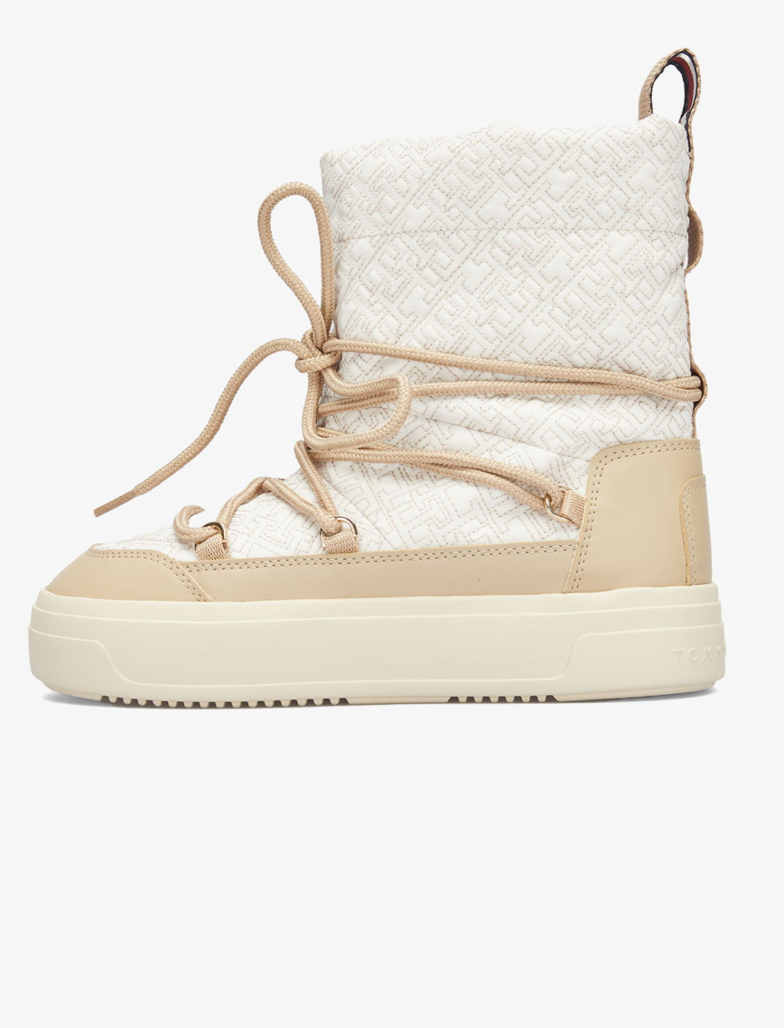 Tommy Hilfiger Lace-Up Monogram Kadın Bej Bot Tommy Hilfiger Lace-Up Monogram Kadın Bej Bot