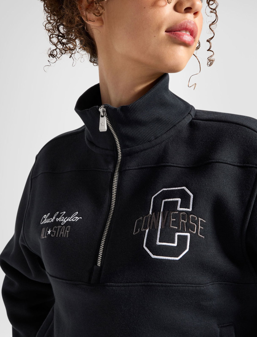 Converse Kadın Yarım Fermuarlı Siyah Sweatshirt Converse Kadın Yarım Fermuarlı Siyah Sweatshirt