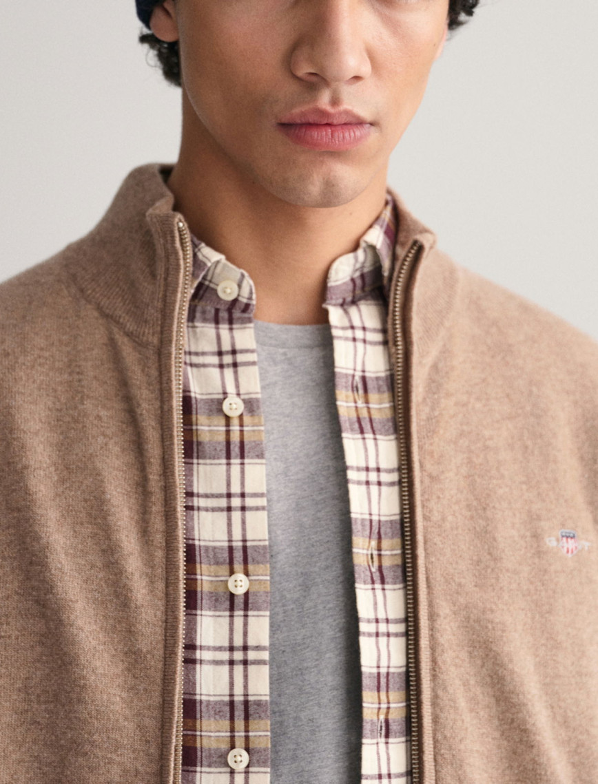 GANT Erkek Bej Regular Fit Fermuarlı Yün Hırka GANT Erkek Bej Regular Fit Fermuarlı Yün Hırka