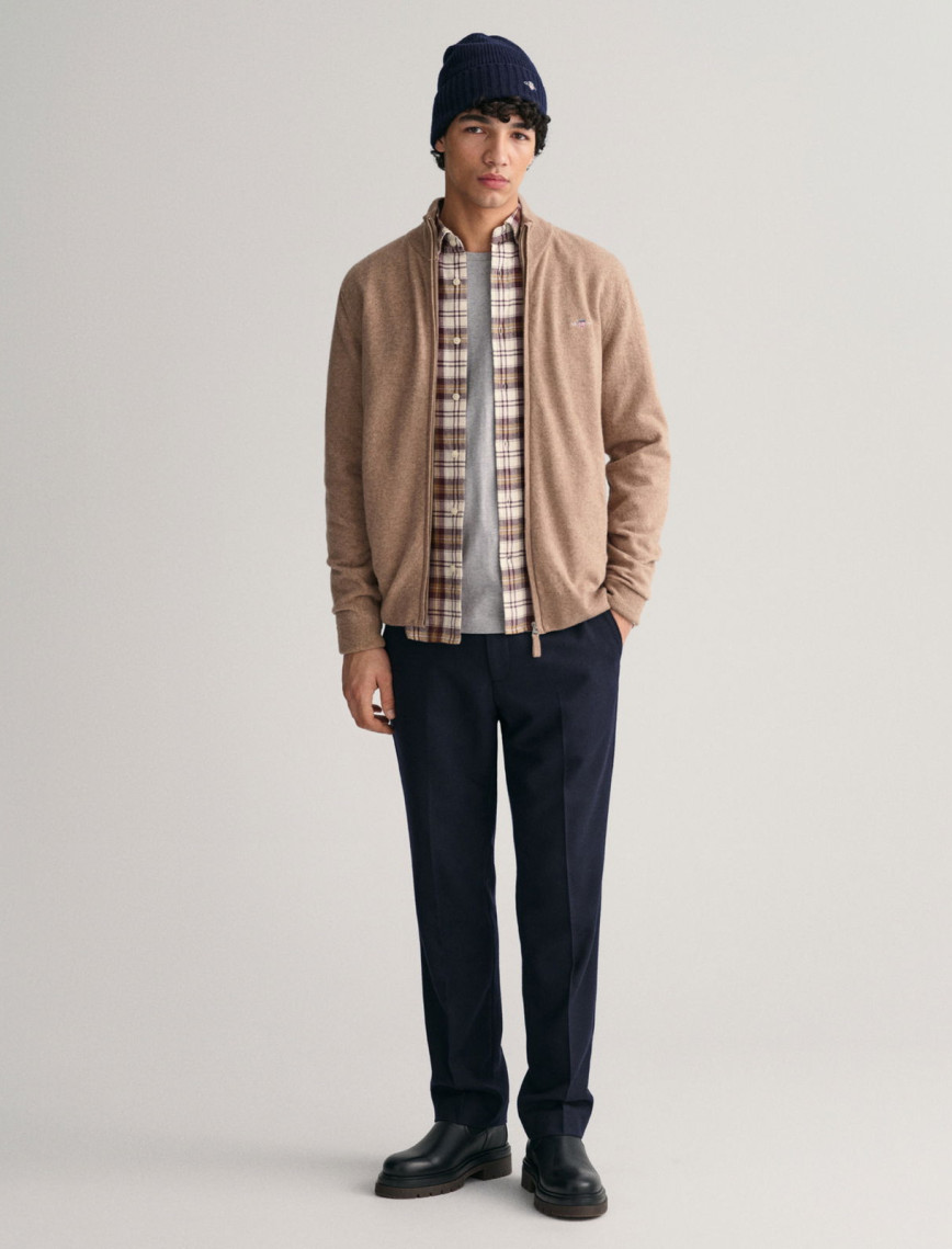 GANT Erkek Bej Regular Fit Fermuarlı Yün Hırka GANT Erkek Bej Regular Fit Fermuarlı Yün Hırka