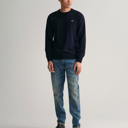 GANT Erkek Lacivert Regular Fit Bisiklet Yaka Yün Kazak GANT Erkek Lacivert Regular Fit Bisiklet Yaka Yün Kazak