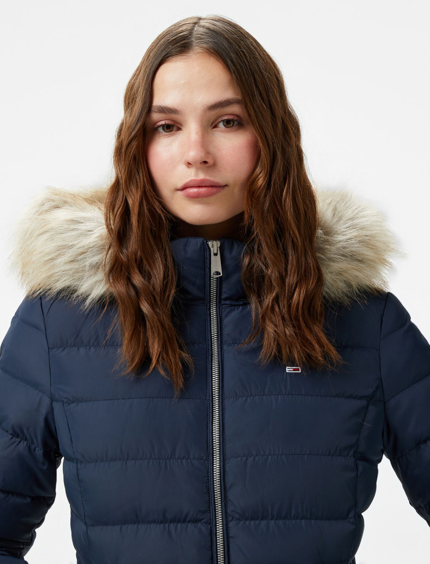 Tommy Hilfiger Jeans Basic Hooded Down Kadın Lacivert Mont Tommy Hilfiger Jeans Basic Hooded Down Kadın Lacivert Mont
