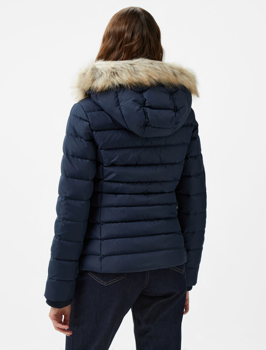 Tommy Hilfiger Jeans Basic Hooded Down Kadın Lacivert Mont Tommy Hilfiger Jeans Basic Hooded Down Kadın Lacivert Mont