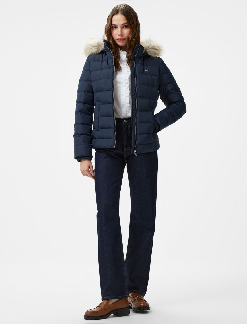 Tommy Hilfiger Jeans Basic Hooded Down Kadın Lacivert Mont Tommy Hilfiger Jeans Basic Hooded Down Kadın Lacivert Mont