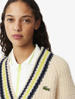 Lacoste Kadın Relaxed Fit V Yaka Yün Renk Bloklu Krem Kazak Lacoste Kadın Relaxed Fit V Yaka Yün Renk Bloklu Krem Kazak