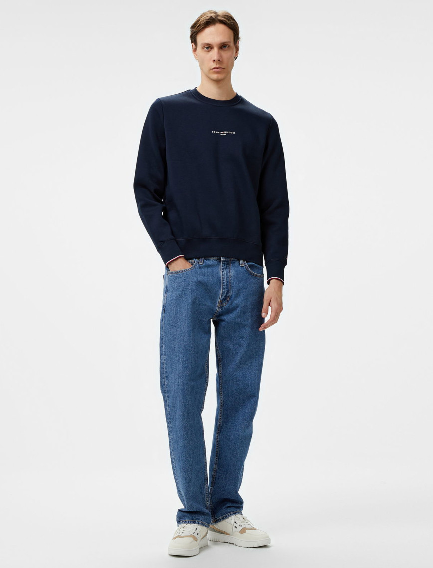 Tommy Hilfiger Tommy Logo Tipped Crewneck Erkek Mavi Sweatshirt Tommy Hilfiger Tommy Logo Tipped Crewneck Erkek Mavi Sweatshirt