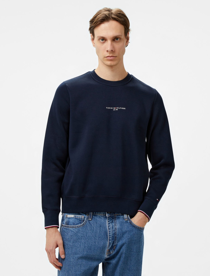 Tommy Hilfiger Tommy Logo Tipped Crewneck Erkek Mavi Sweatshirt Tommy Hilfiger Tommy Logo Tipped Crewneck Erkek Mavi Sweatshirt