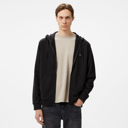 Calvin Klein Jeans Woven Label Zip Through Erkek Siyah Hoodie Calvin Klein Jeans Woven Label Zip Through Erkek Siyah Hoodie