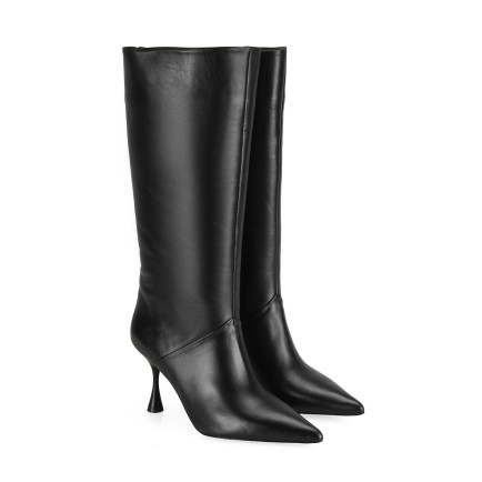Kadın Siyah Topuklu Deri Çizme Kadın Siyah Topuklu Deri Çizme