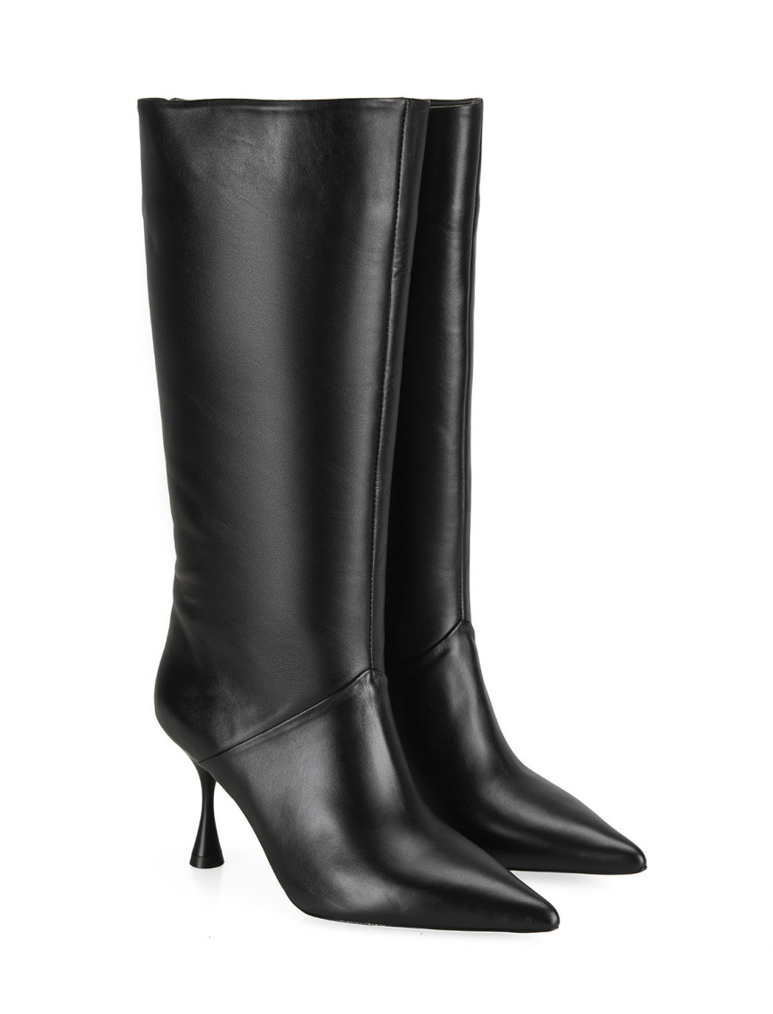 Kadın Siyah Topuklu Deri Çizme Kadın Siyah Topuklu Deri Çizme