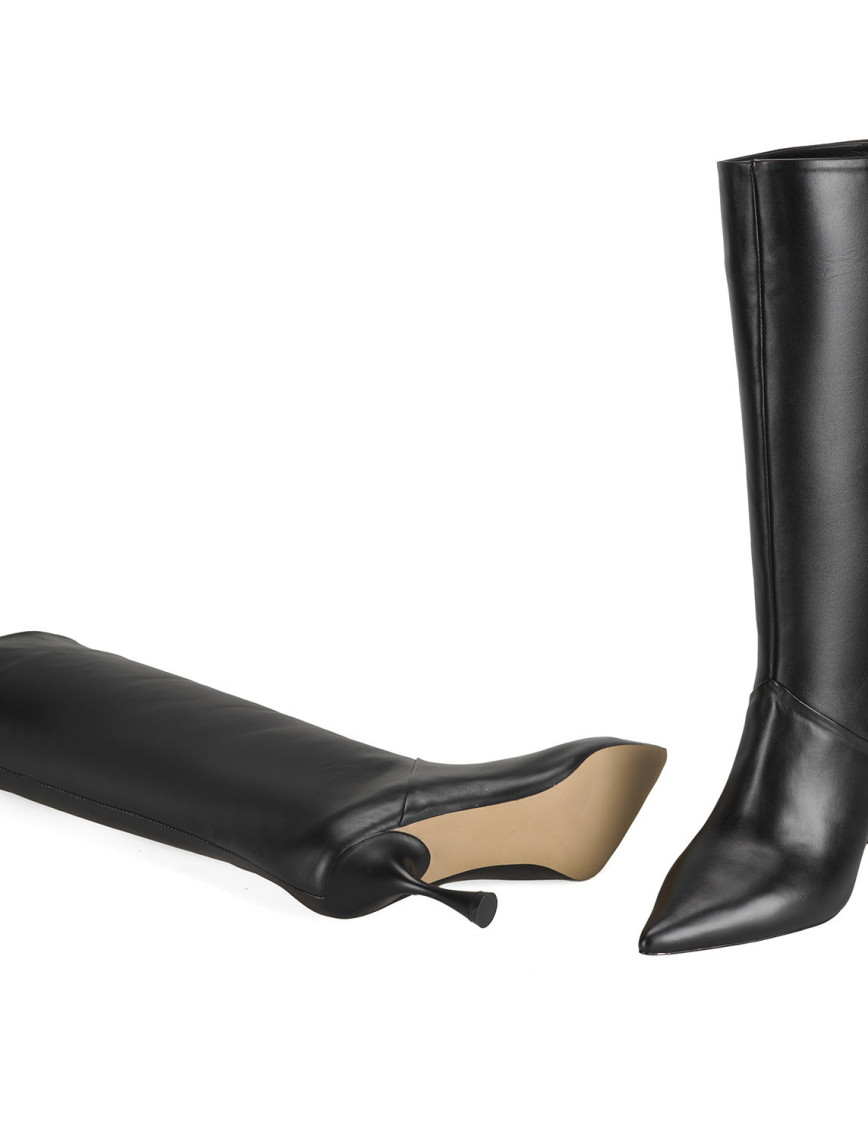 Kadın Siyah Topuklu Deri Çizme Kadın Siyah Topuklu Deri Çizme