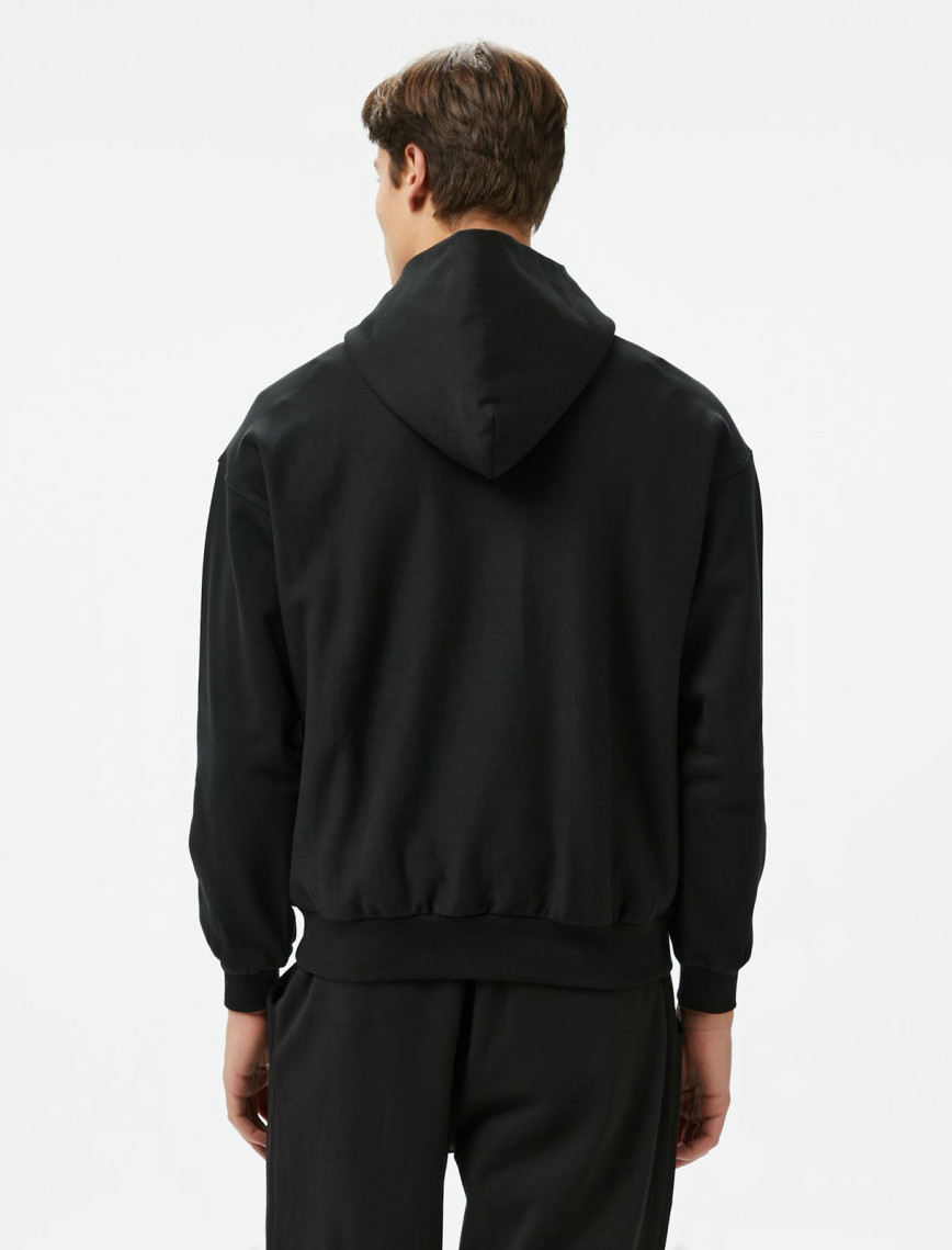 Huf Logo Applique Hooded Fleece Erkek Siyah Hoodie Huf Logo Applique Hooded Fleece Erkek Siyah Hoodie