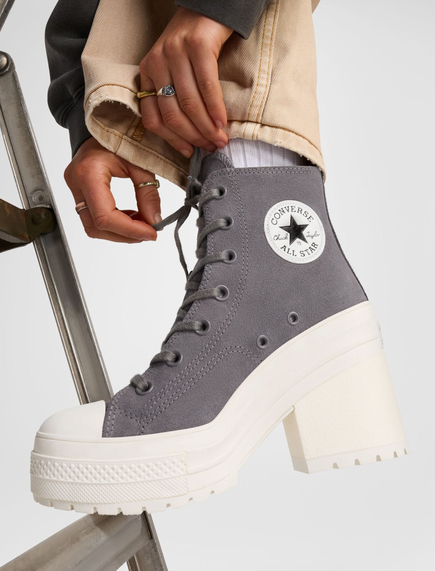 Converse Chuck 70 De Luxe Heel Unisex Gri Deri Platform Sneaker Converse Chuck 70 De Luxe Heel Unisex Gri Deri Platform Sneaker
