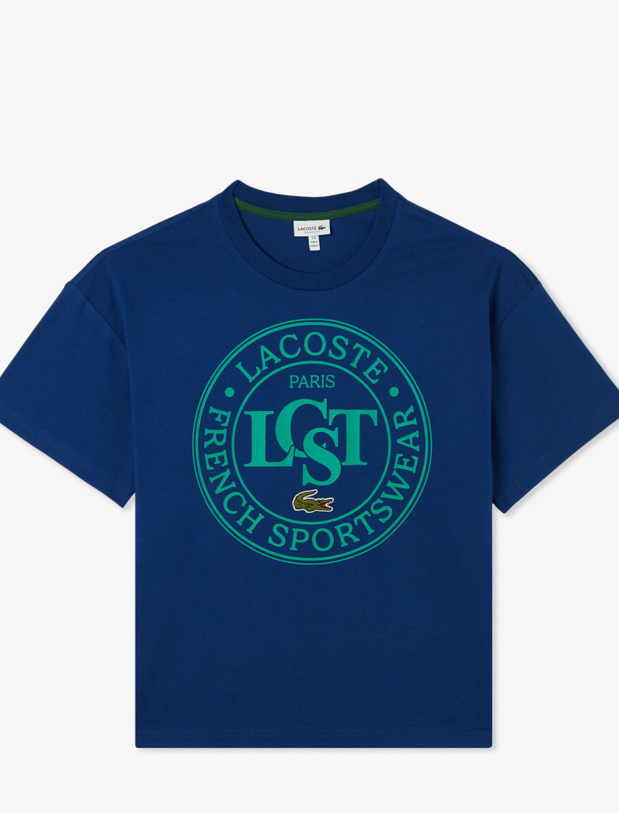 Lacoste Çocuk Bisiklet Yaka Baskılı Mavi T-Shirt Lacoste Çocuk Bisiklet Yaka Baskılı Mavi T-Shirt
