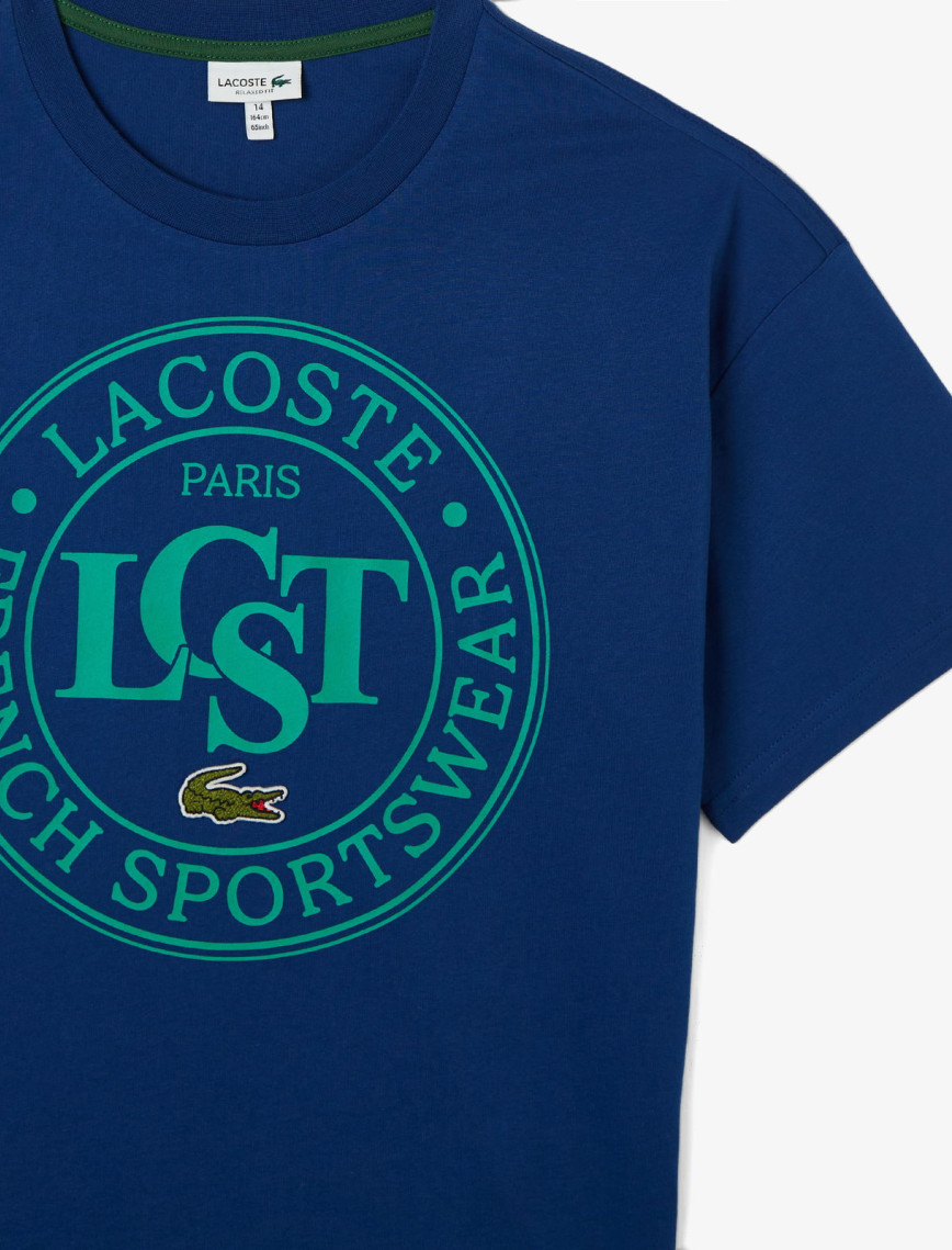 Lacoste Çocuk Bisiklet Yaka Baskılı Mavi T-Shirt Lacoste Çocuk Bisiklet Yaka Baskılı Mavi T-Shirt