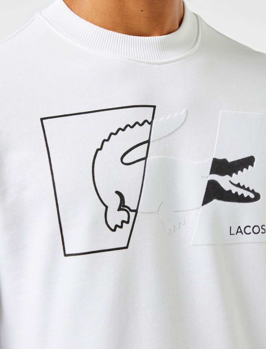 Lacoste Erkek Regular Fit Bisiklet Yaka Baskılı Beyaz Sweatshirt Lacoste Erkek Regular Fit Bisiklet Yaka Baskılı Beyaz Sweatshirt