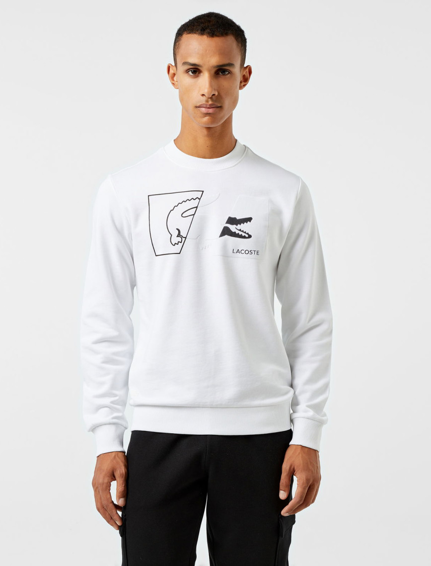 Lacoste Erkek Regular Fit Bisiklet Yaka Baskılı Beyaz Sweatshirt Lacoste Erkek Regular Fit Bisiklet Yaka Baskılı Beyaz Sweatshirt