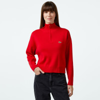 Lacoste Kadın Relaxed Fit Yarım Fermuarlı Kırmızı Triko Lacoste Kadın Relaxed Fit Yarım Fermuarlı Kırmızı Triko