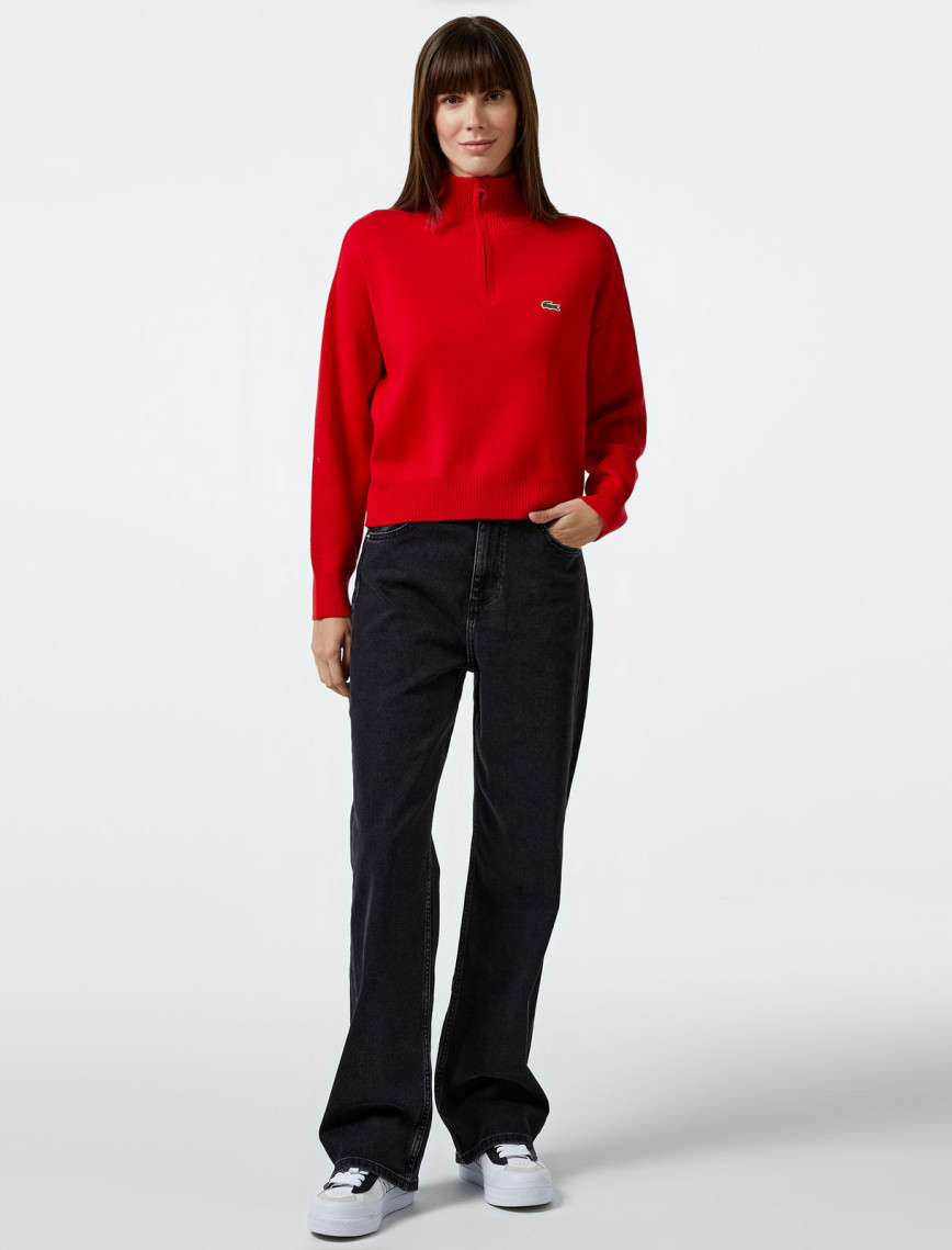 Lacoste Kadın Relaxed Fit Yarım Fermuarlı Kırmızı Triko Lacoste Kadın Relaxed Fit Yarım Fermuarlı Kırmızı Triko