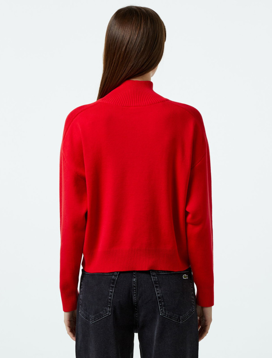 Lacoste Kadın Relaxed Fit Yarım Fermuarlı Kırmızı Triko Lacoste Kadın Relaxed Fit Yarım Fermuarlı Kırmızı Triko