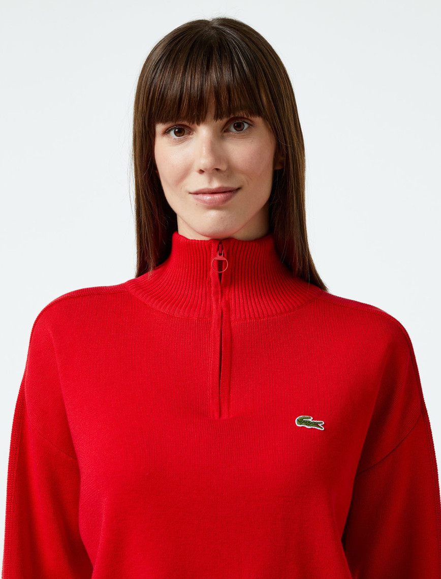 Lacoste Kadın Relaxed Fit Yarım Fermuarlı Kırmızı Triko Lacoste Kadın Relaxed Fit Yarım Fermuarlı Kırmızı Triko