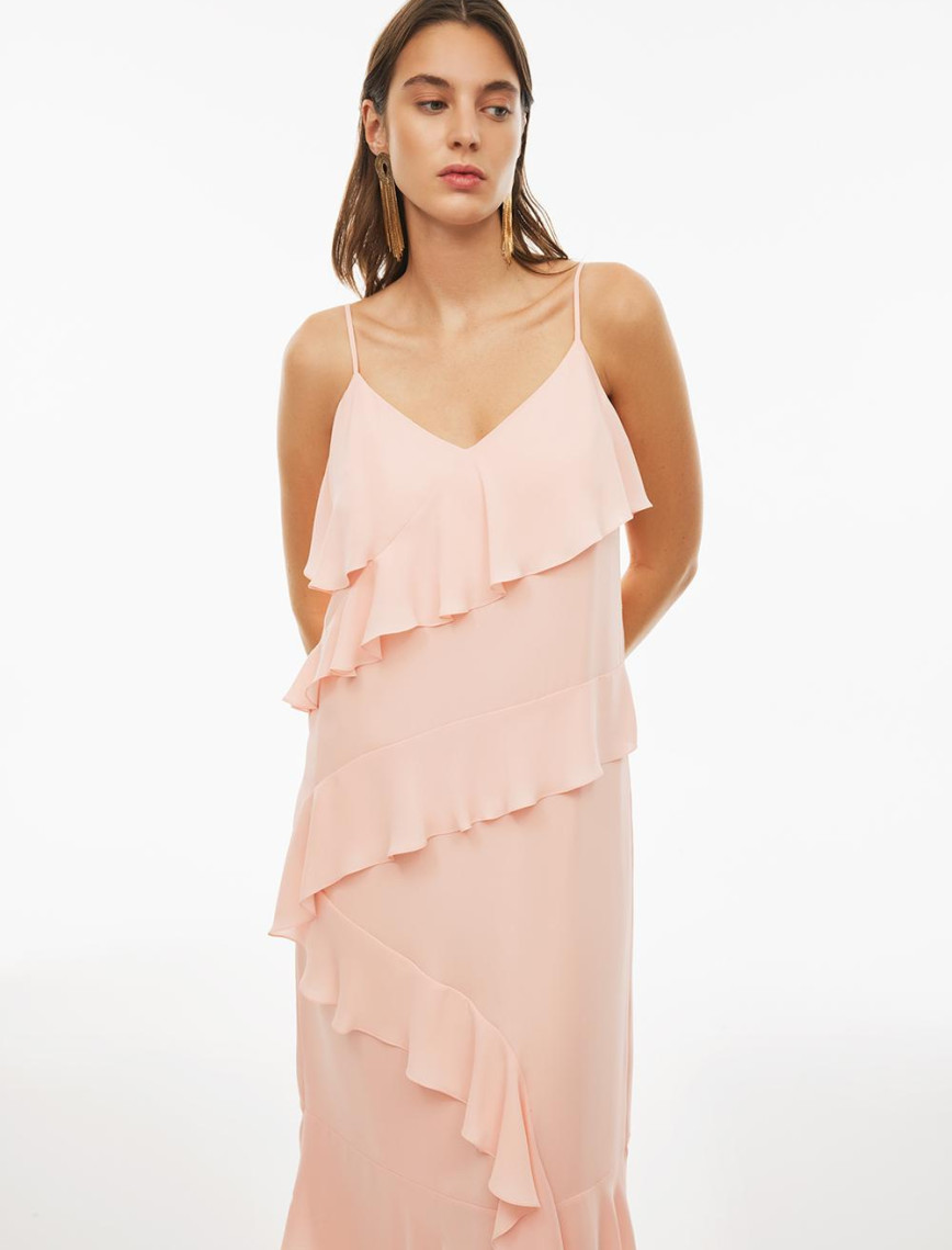 Albans Rahat Kalıp Midi Boy V-Yaka Pudra Renk Elbise Albans Rahat Kalıp Midi Boy V-Yaka Pudra Renk Elbise