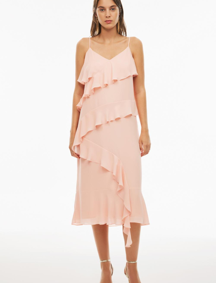 Albans Rahat Kalıp Midi Boy V-Yaka Pudra Renk Elbise Albans Rahat Kalıp Midi Boy V-Yaka Pudra Renk Elbise