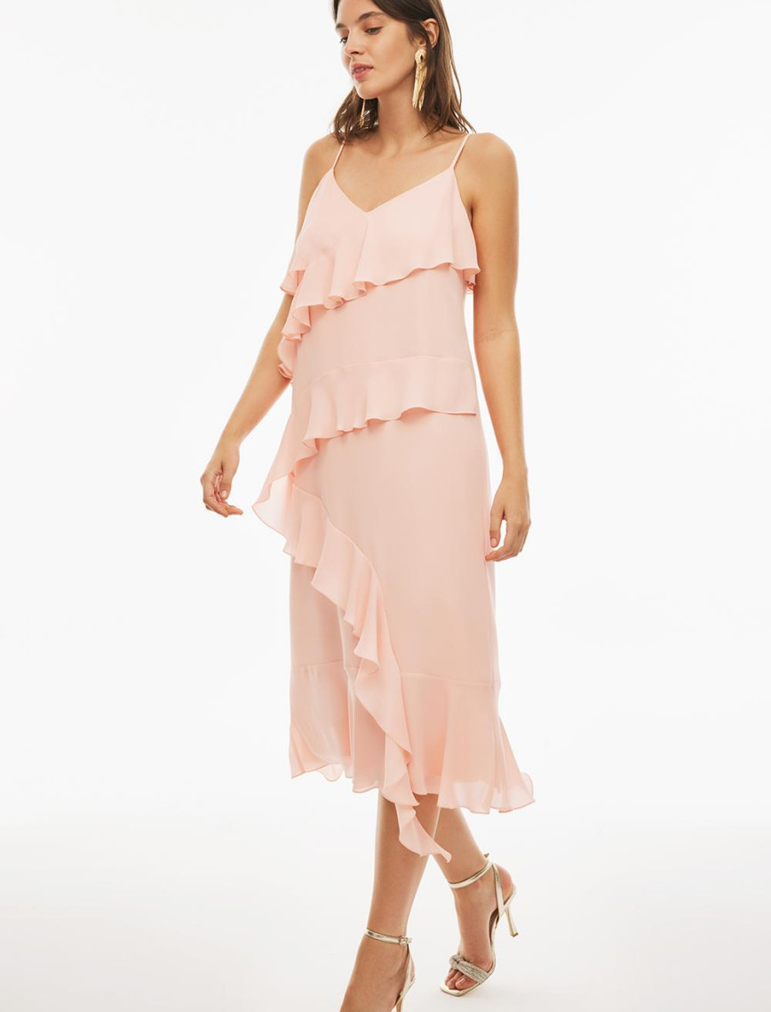 Albans Rahat Kalıp Midi Boy V-Yaka Pudra Renk Elbise Albans Rahat Kalıp Midi Boy V-Yaka Pudra Renk Elbise