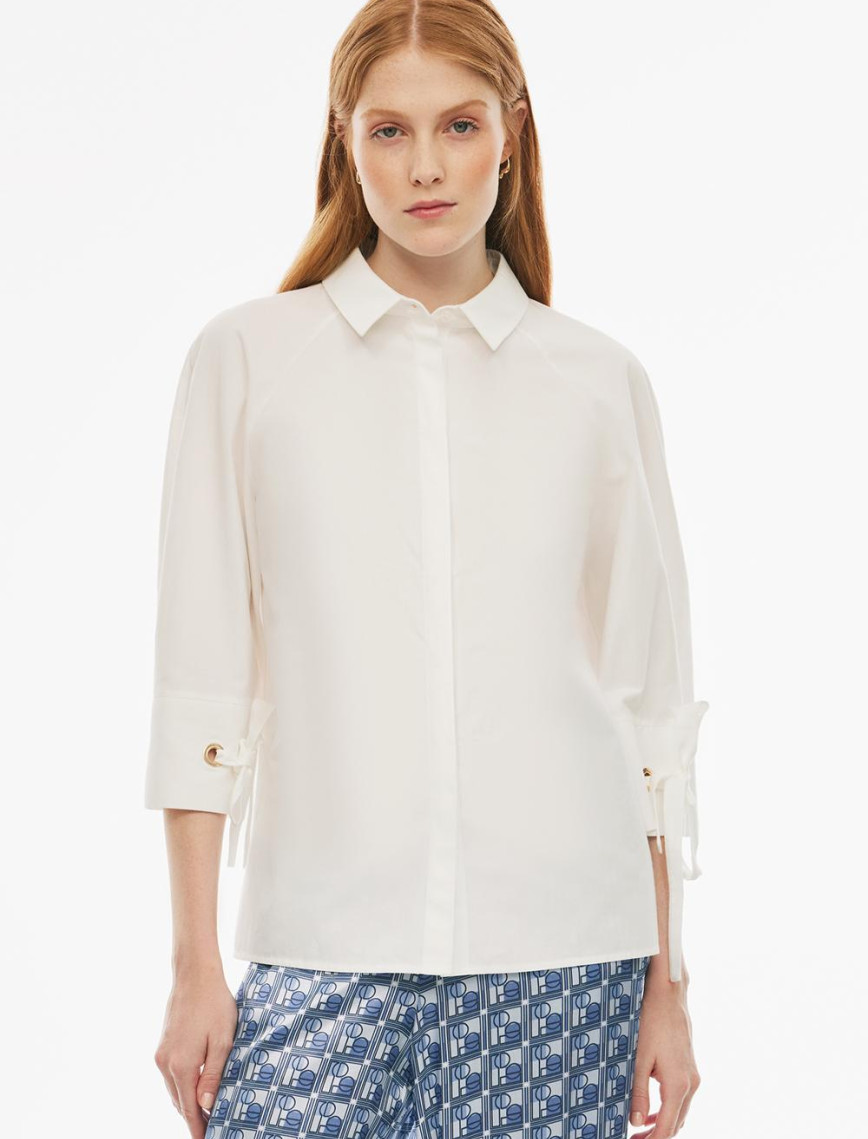 Felecias Regular Fit Reglan Kol Gömlek Yaka Ekru Renk Kadın Gömlek