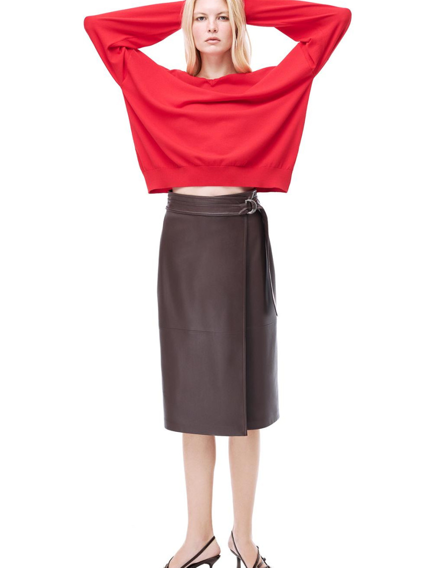 Dark Regular Fit Diz Altı Kahverengi Renk Etek