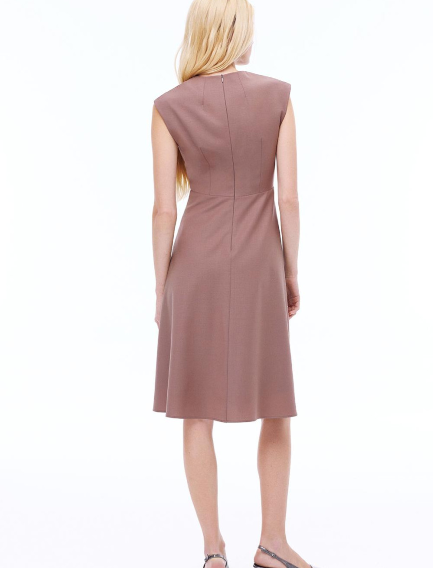 Alfios Regular Fit Midi Boy Düşük Kollu Bisiklet Yaka Vizon Renk Elbise