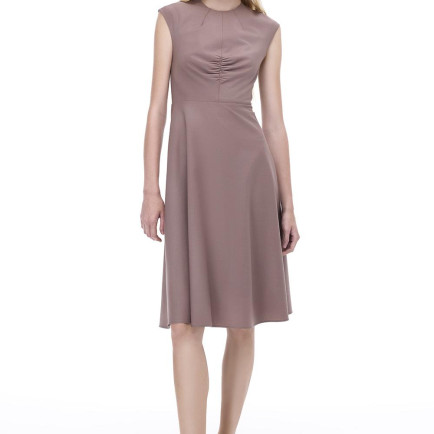 Alfios Regular Fit Midi Boy Düşük Kollu Bisiklet Yaka Vizon Renk Elbise