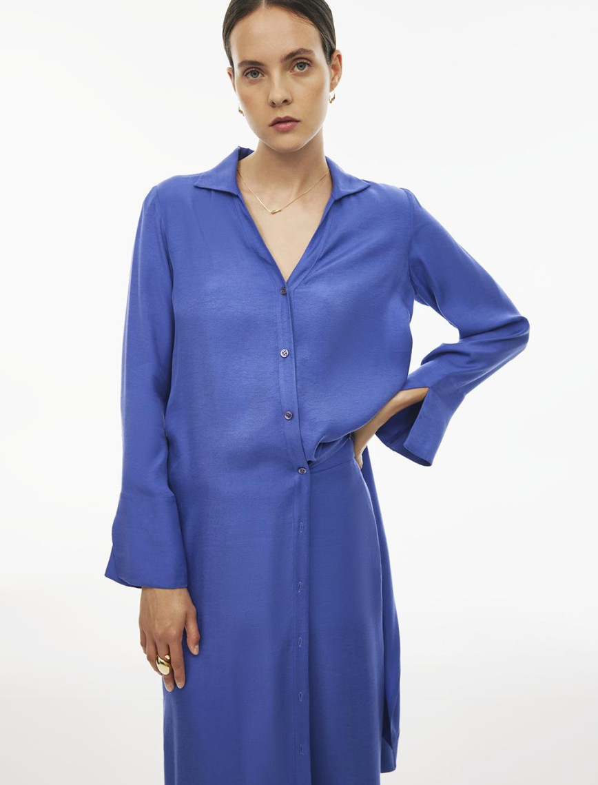 Caels Regular Fit Uzun Boy Takma Kol Gömlek Yaka Mor Renk Tunik