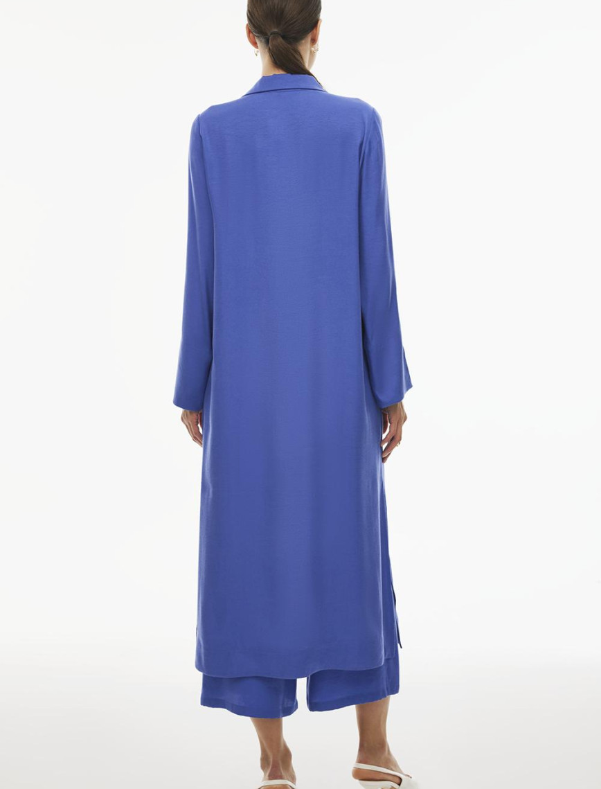 Caels Regular Fit Uzun Boy Takma Kol Gömlek Yaka Mor Renk Tunik