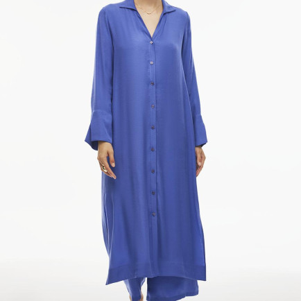 Caels Regular Fit Uzun Boy Takma Kol Gömlek Yaka Mor Renk Tunik